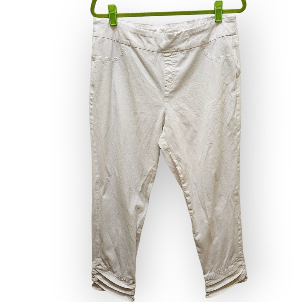 Soft Surroundings White Tiered Hem Cropped Pull On Pants 2DD21 Womens L
